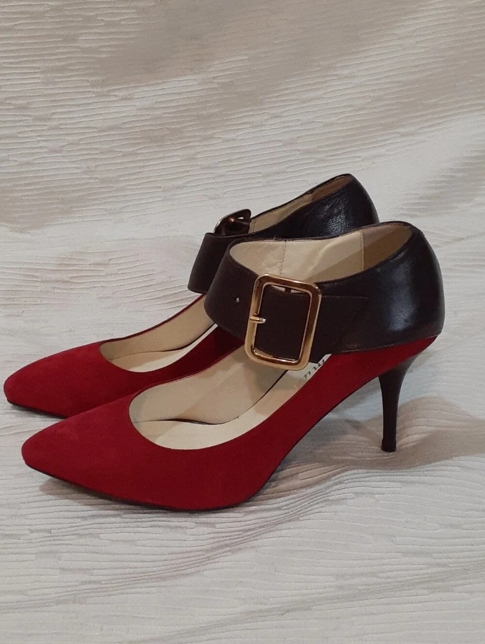 bettye muller Red Pointed-Toe Heels with Ankle Strap Size 37.5 Made In ITALY
